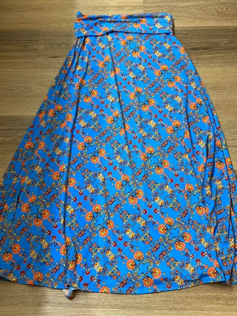 LuLaRoe Floral Maxi Skirt Blue Orange Coral Feminine Boho Hippie.